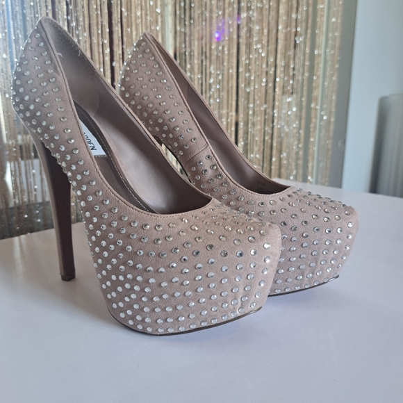 Sze 7 womens Heels, Steve Madden, hidden platforms, Champagne, rhinestones - Picture 2 of 12